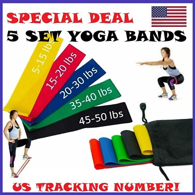#ad Set of 5 Resistance Bands Workout Loop Exercise CrossFit Fitness Yoga Pilates