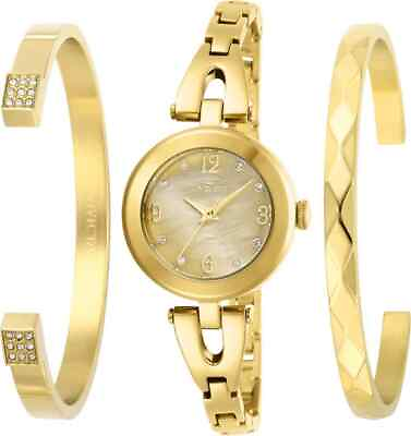 #ad Invicta Angel Quartz Crystal Gold Dial Ladies Watch and Bracelet Set 29331