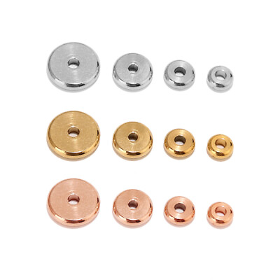 #ad 50pcs lot Stainless Steel Flat Round Beads Loose Spacer Beads for Jewelry Making $4.90