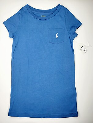 #ad $60 Polo RALPH LAUREN Girls 2 Toddler Pony Pocket T SHIRT BLUE DRESS Cotton TEE