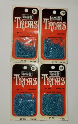 #ad Vintage Craft House Trims #215 Blue Seed Beads Lot of 4 Made in Japan