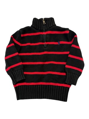 #ad Ralph Lauren Toddlers Red And Black Striped Zip Up. Size 24M