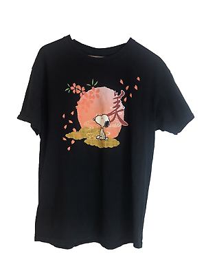 #ad Peanuts Womens Snoopy Tshirt Size Large Black Cherry Blossom Novelty Graphic HTF $15.99