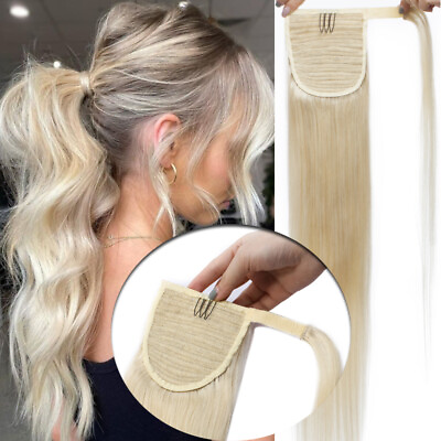 #ad 120G Remy Real Human Hair Ponytail Extensions Wrap On Clip In Pony Tail Seamless