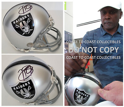 #ad Tim Brown signed Oakland Raiders football mini helmet proof COA autographed