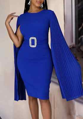 #ad Latest fashion plus size blue shawl sleeve midi bodycon dress uk size 18