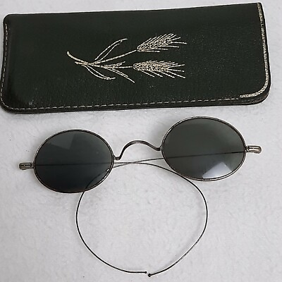 #ad Antique Wire Frame Round Tinted Over Ear Sunglasses amp; Leather Case STEAMPUNK