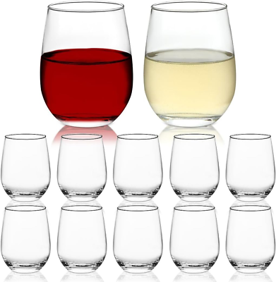 #ad Stemless Wine Glasses Set of 12 No Stem Wine Glasses Heavy Base Ideal for Coc