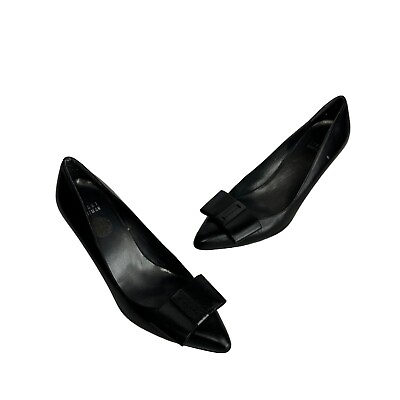 #ad stuart weitzman black patent leather bow closed toe heels Size 9.5 N