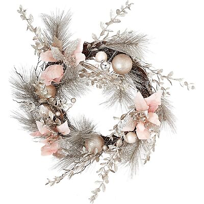 #ad Kurt Adler Artificial Wreath Pink Poinsettias and Ornaments Christmas Decor 20quot;