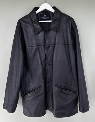 #ad Vtg Kenneth Cole Leather Jacket Mens Sz XL Soft Dress Coat Black Button Down