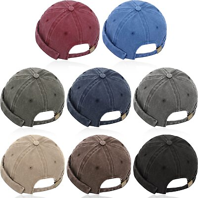 #ad Janmercy 8 Pcs Brimless Hats for Men Adjustable Skullcap One Size Dark Color