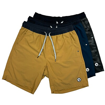 #ad Vuori Mens Kore Lined Shorts Indigo Black Camo Brass Size S 7.5” Inseam Lot of 3