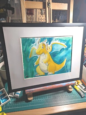 #ad Pokemon Pikachu Hand Painted Original Fan Art Size 9x12 Frame Water Color New