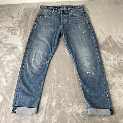 #ad G Star Raw A STAQ Tapered Jeans Men 34x31 Light Blue Wash Distressed Look
