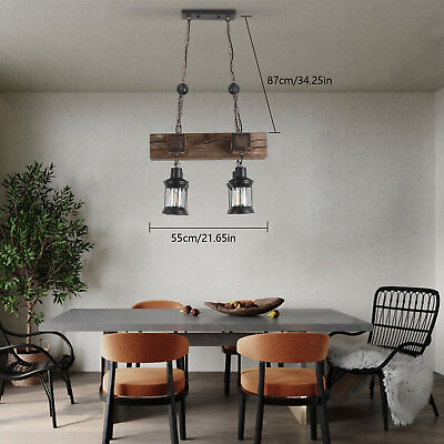 #ad 4 Heads Wood Chandelier Ceiling Lamp Industrial Rustic Pendant Retro Light Bar