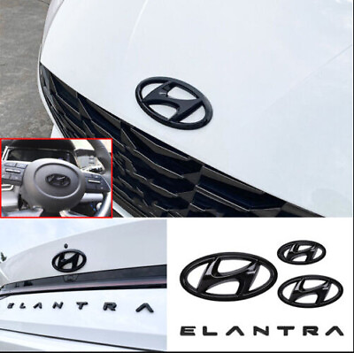 #ad Glossy Black Front Rear Emblem Letter Logo Badge For Hyundai Elantra 2021 2023