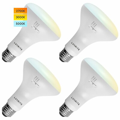 #ad Luxrite BR30 Flood LED Bulb 10W=65W 3 Colors Options Dimmable Damp Rated 4 Pack $30.95