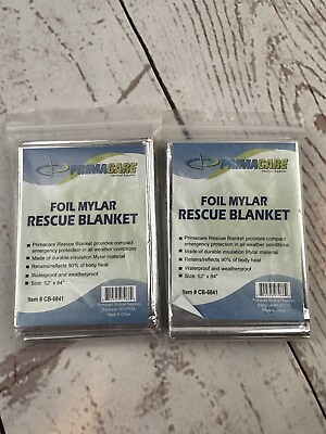 #ad Primacare Emergency Foil Mylar Thermal Blanket 2 Pack Durable Lightweight Silve