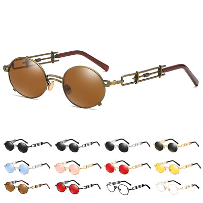 #ad Retro Round Metal Steampunk Sunglasses Women Men Vintage Eyewear UV400 Glasses