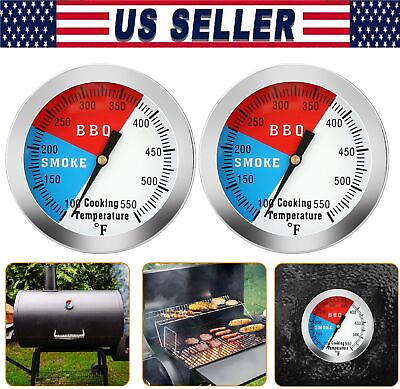 #ad 2× 2quot; Temperature Gauge Thermometer for Barbecue BBQ Grill Smoker Pit Thermostat