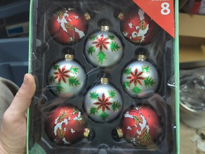 #ad 8 Glass Ball Ornaments New In Box