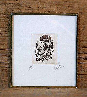 #ad Day of the Dead Skull Smoking Cigar after Posada Etching Handmade Mexican Folk