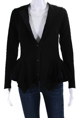 #ad Sacai Luck Womens Cable Knit Peplum Cardigan Sweater Black Wool Size 2