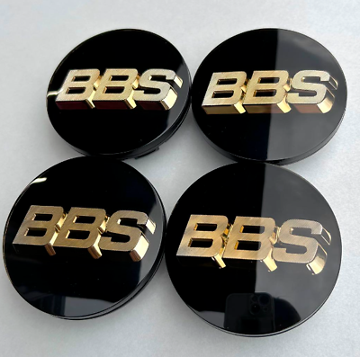 #ad NEW BLACK AND GOLD BBS RS center Caps Black silver Set Of 4 36112225190