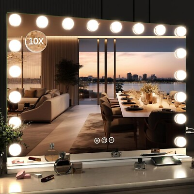 #ad 31#x27;#x27;×25#x27;#x27; Large Vanity Mirror Dimmable LED Lights USB Charging Hollywood Style