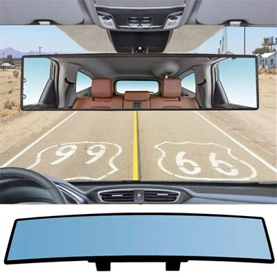 #ad Car Interior Anti Glare Wide Angle Panoramic Rearview Rear View Mirror Blue 30cm