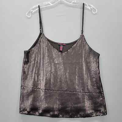 #ad Material Girl Womens Tank Size L Black Stretch Dressy Sequin Rave Night Out Top