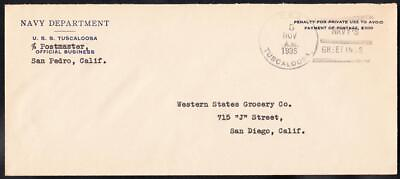 #ad Cruiser USS TUSCALOOSA CA 37 1935 Official Business Naval Cover L2417