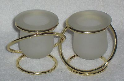 #ad PartyLite Gemini Frosted Pair Votive Candle Holder P7106 Gold Interlocking Rings