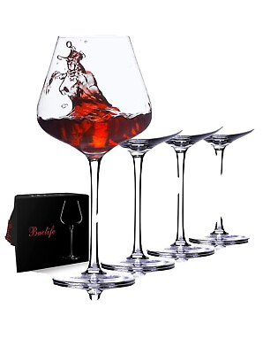 #ad Hand Blown Red Wine Glasses Set of 4 – 23 Oz Burgundy Wine Glasses with Long Ste