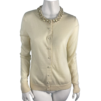 #ad Rachel Roy Women#x27;s Ivory 100%Wool Jewel Cardigan Sweater Sz Medium