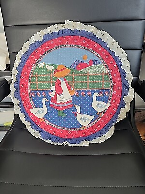 #ad Quilted Wall Decor Girl And Geese Round 17quot; Cottagecore Country Design Collector