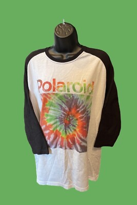 #ad Polaroid Unisex Large fit is XL Vintage Graphic Tye Dye 3 4 Sleeve T shirt Y2K