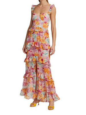 #ad Wayf with Love Tiered Maxi Dress in Pink Hibiscus Size M