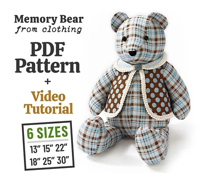 #ad Memory Bears Sewing Pattern: 6 Sizes PDF Download Only