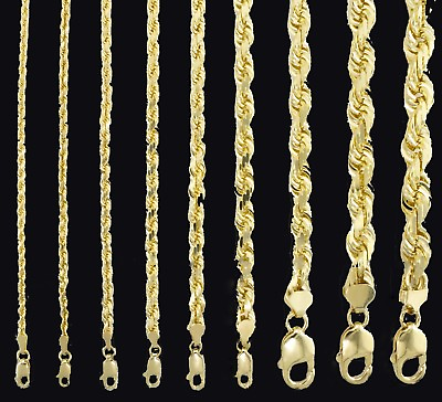 #ad 10k Gold Rope Chain 2mm 8mm Necklace 16 30 Inch men women Diamond cut Real Sale