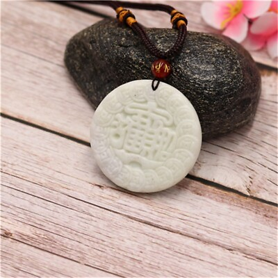 #ad Jade Blessing Pendant Necklace Carved Amulet Charm Natural Gifts White Jewelry