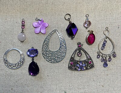 #ad Pendants Charms Jewelry Making Vintage Modern Lot 9 Purple Fuchsia Silver