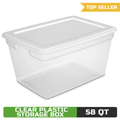 #ad Sterilite 58 Qt. Clear Plastic Storage Box with White Lid Limited Time Offer
