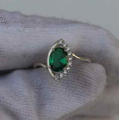 #ad Ring Emerald Oval Natural Engagement Green 925 Silver Sterling Handmade Jewelry