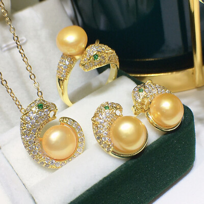 #ad Multicolor freshwater pearl necklace bracelet earrings CZ leopard Jewelry Set