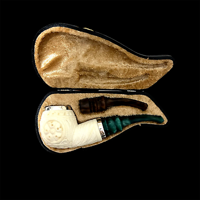 #ad Block Meerschaum Pipe 925 silver unsmoked smoking tobacco pipe w case MD 383