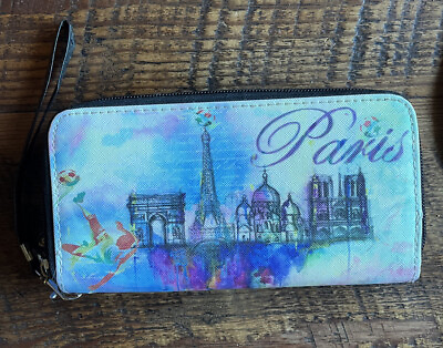#ad Paris France Themed Wallet Pocketbook Womens Double Pouch Coin Purse Two Zippers