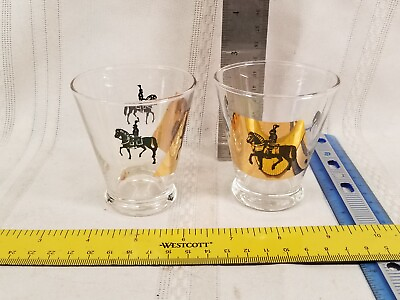 #ad 2 Vintage Mid Century Modern Gold Shot Glas Glasses Knight Horses
