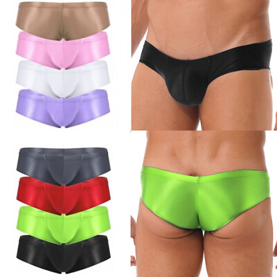 #ad Men Underpants Glossy Low Rise Briefs Thong Elastic Waistband Bottoms Swimwear